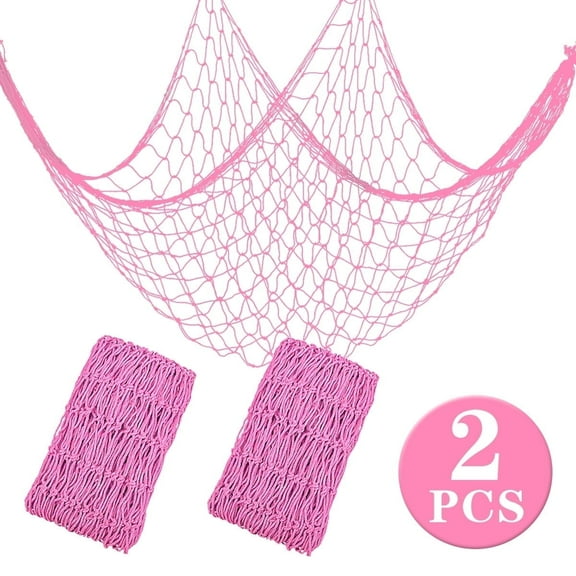 Decorative Fishing Net 80x40 Inch,3mm Thick Natural Cotton-Large Wall Hanging Fish Net Decorations,Party Fishnet for Nautical Pirate Beach Themes,Pink 2 Pack