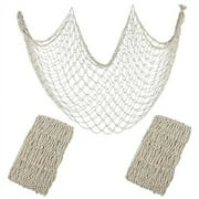 Decorative Fishing Net Beige 80x40 Inch, 2 Pack Large Picture Fish Net, Wall Photo Hanging Fishnet for Nautical Mermaid Pirate Ocean Themed Hawaii Beach Under The Sea Party Decorations