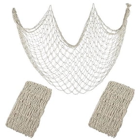 Decorative Fishing Net Beige 80x40 Inch, 2 Pack Large Picture Fish Net, Wall Photo Hanging Fishnet for Nautical Mermaid Pirate Ocean Themed Hawaii Beach Under The Sea Party Decorations