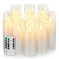 thumbnail image 1 of Decorative Flameless Candles, Battery Operated Candles with Remote & Timer, Flickering Led Pillar Candles, Plexiglass, Grey, Pack of 9, D2.2 xH 5" 6" 7", 1 of 7