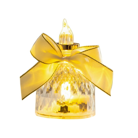 Decorative Flameless LED Bow Candle Light for Christmas Decor Crystal Tabletop Lamp Transparent Night Lamp Versatile Ornament for Parties and Family Rooms
