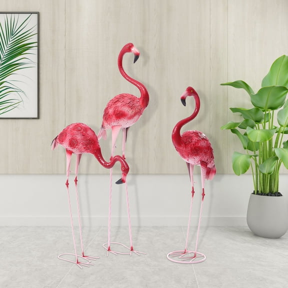 Decorative Flamingo Statues, Set of 3 Iron Birds in Different Poses (120/105/72cm), High-Temperature Baking Paint for Garden, Wedding, Outdoor Decor