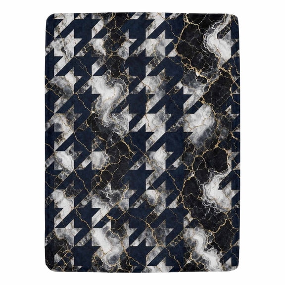 Decorative Flannel Throw Blanket 50"x60" - Black Gray Houndstooth Classic Pattern Print Soft Lightweight Throw - Home Decor for Living Room Sofa Lounging