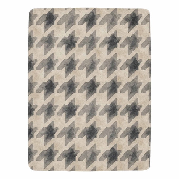 Decorative Flannel Throw Blanket 50"x60" - Black Taupe Houndstooth Check Pattern Print Soft Lightweight Throw - Home Decor for Living Room Sofa Lounging