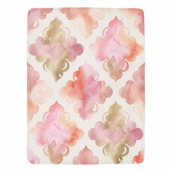 Decorative Flannel Throw Blanket 50"x60" - Blush Gold Ikat Watercolor Pattern Print Soft Lightweight Throw - Home Decor for Living Room Sofa Lounging