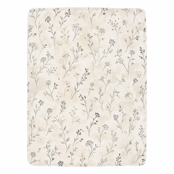 Decorative Flannel Throw Blanket 50"x60" - Cream Beige Tiny Botanical Floral Pattern Print Soft Lightweight Throw - Home Decor for Living Room Sofa Lounging