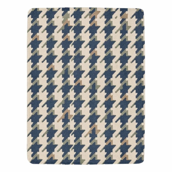 Decorative Flannel Throw Blanket 50"x60" - Navy Cream Small Houndstooth Pattern Print Soft Lightweight Throw - Home Decor for Living Room Sofa Lounging