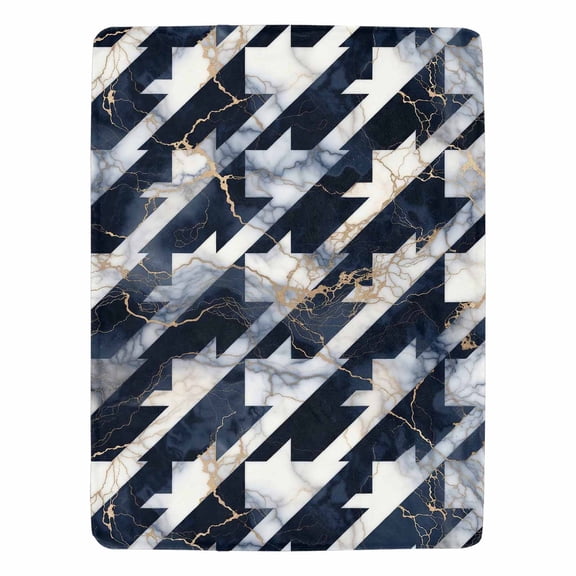 Decorative Flannel Throw Blanket 50"x60" - Navy White Oversized Houndstooth Pattern Print Soft Lightweight Throw - Home Decor for Living Room Sofa Lounging