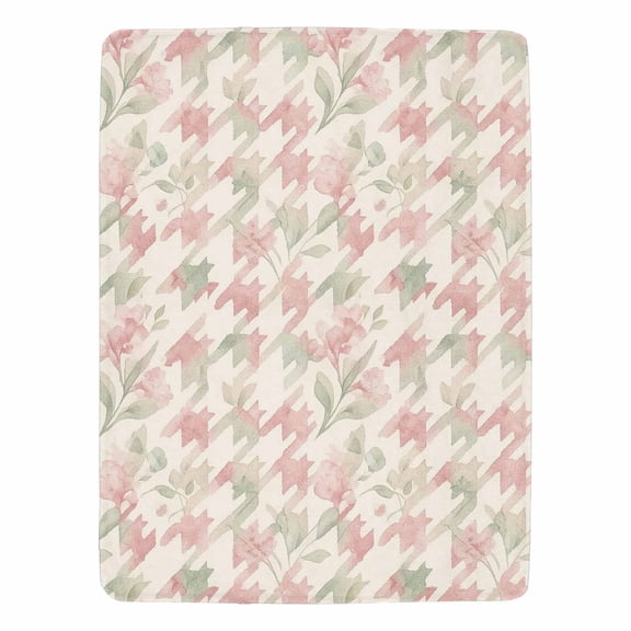 Decorative Flannel Throw Blanket 50"x60" - Pink Sage Petite Houndstooth Check Pattern Print Soft Lightweight Throw - Home Decor for Living Room Sofa Lounging