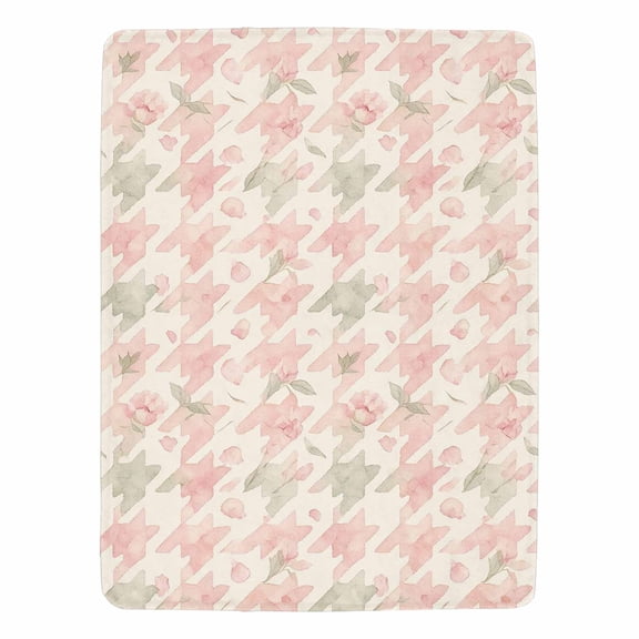 Decorative Flannel Throw Blanket 50"x60" - Pink White Mini Houndstooth Pattern Print Soft Lightweight Throw - Home Decor for Living Room Sofa Lounging