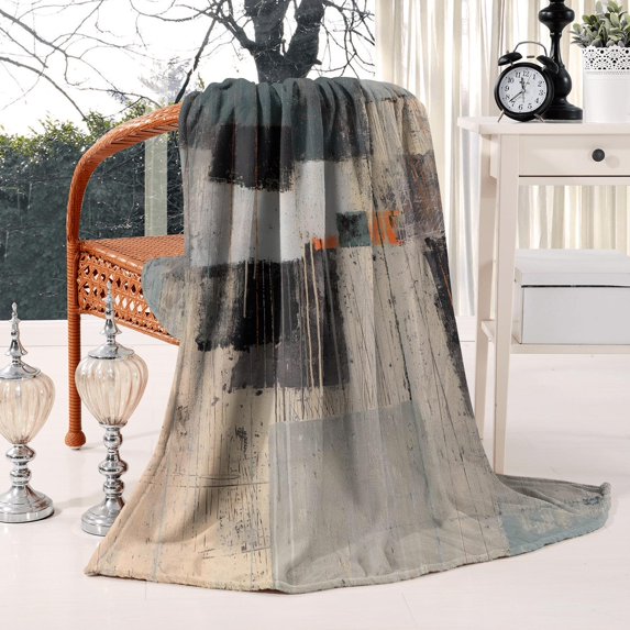 Decorative Flannel Throw Blanket with Graffiti Art Gray Cyan & Teal Bed Throw Blanket Funny Plush Couch Blanket for Sofa Bedroom Bed All-Season Use 50x60in