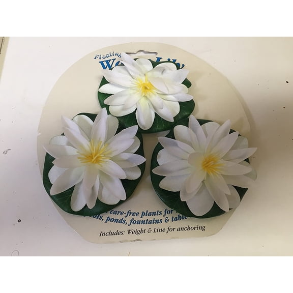 Decorative Floating 3 White Water Lily 3" Including Weight & Line For Anchoring New