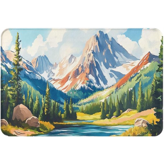 Decorative Floor Mat Oil Painting Mountain Field Scene Non Slip Easy Clean Entryway Doormat 16x24 Inch for Living Room Kitchen Bedroom Study Decor