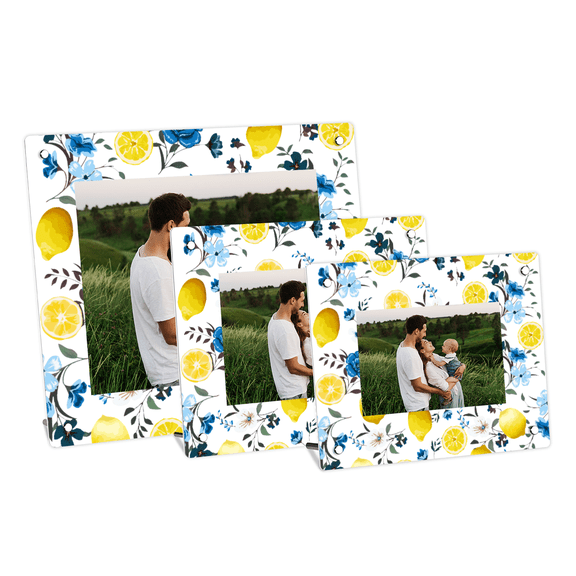 Decorative Floral Acrylic Picture Frames, Multi-Size 4x6 5x7 8x10 Photo Frames with Patterned Border, Modern Tabletop Display for Home Decor(Horizontal)