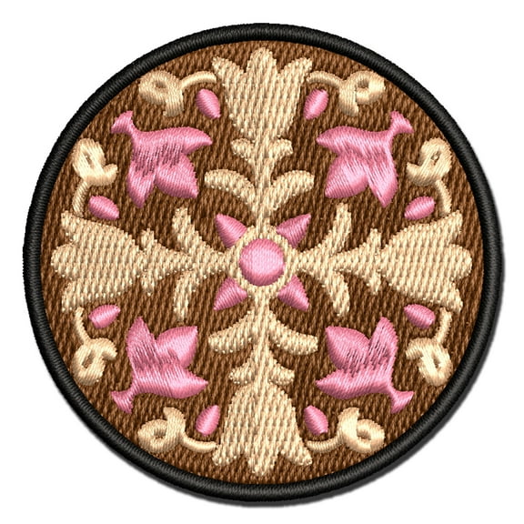 Decorative Floral Arabesque Pattern with Flowers and Leaves Applique Multi-Color Embroidered Iron-On Patch - 3.5 Inch Large