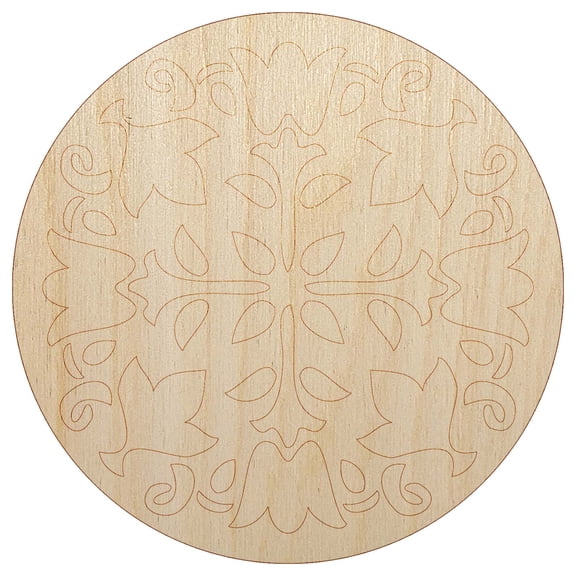 Decorative Floral Arabesque Pattern with Flowers and Leaves Wood Shape Unfinished Piece Cutout Craft DIY Projects - 6.25 Inch Size - 1/8 Inch Thick