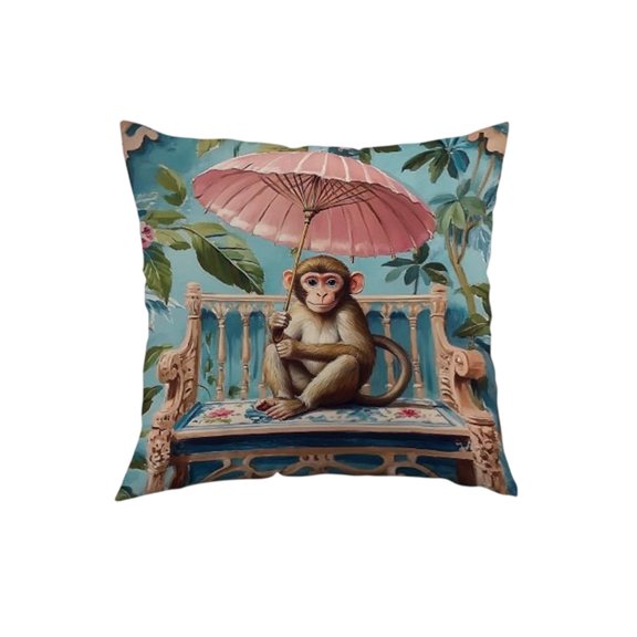 Decorative Floral Ceramic Palace Peacock Leopard Monkey Pillow Cover 18x18 Inch, Soft Flock Fabric Indoor Outdoor Throw Cushion for Sofa Bed Chair