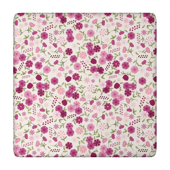 Decorative Floral Design Elastic Tablecloth with Stretch Fit for 34 Inch Square Tables