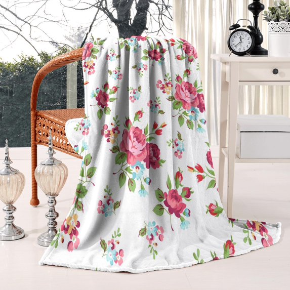 Decorative Floral Fuzzy Blanket: Soft, Cozy 50x60in Flannel Throw Blanket with Flowers Design - Bed Throw Blanket for Bed, Sofa, Couch & Chair