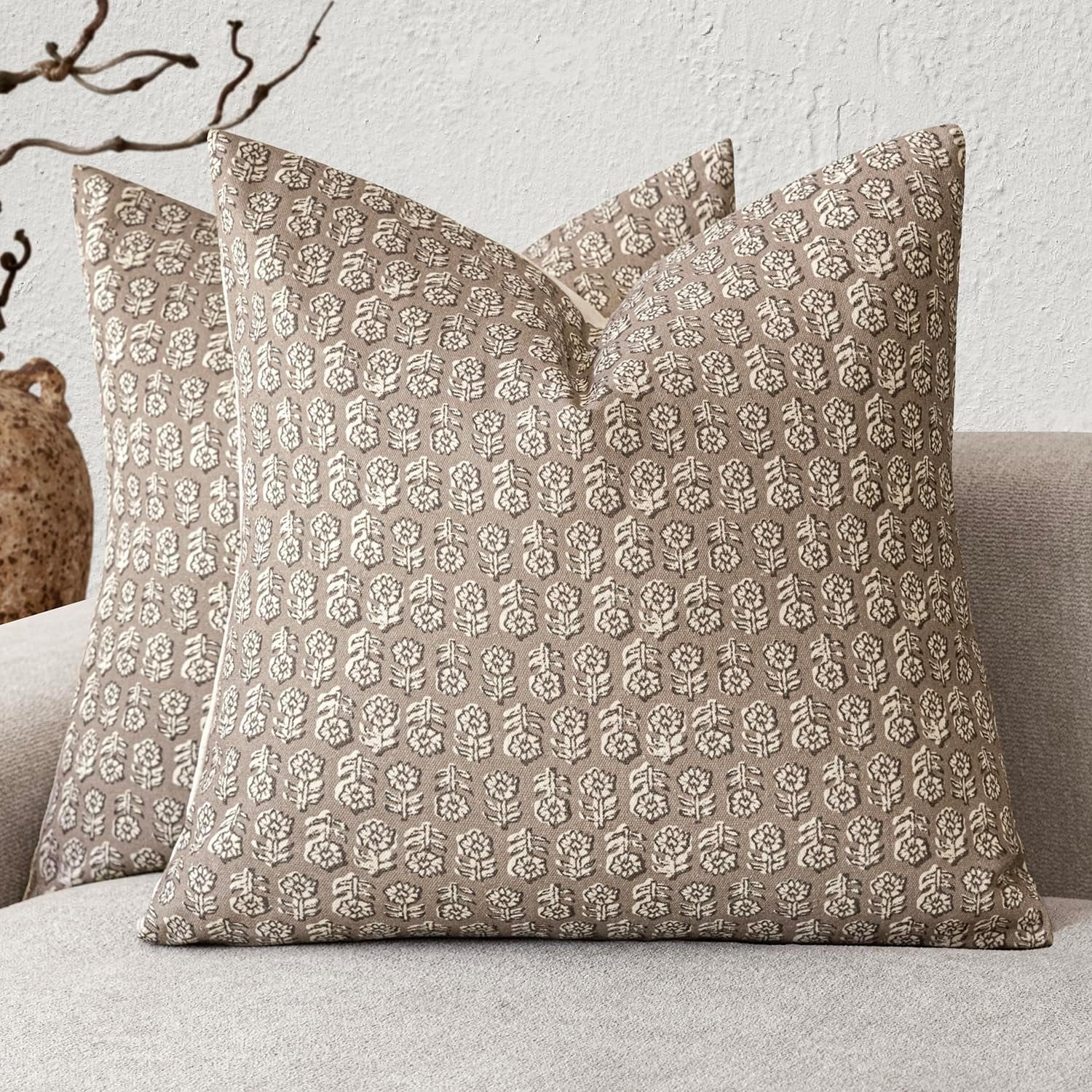 Decorative Floral Print Throw Pillow Covers 20×20 Inch,Tan Taupe