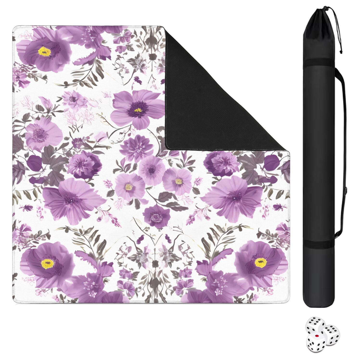 Decorative Floral Rubber Game Room Cover 31.5x31.5 Inch Mahjong Table Mat Large Size Anti-Slip Grip Noise Dampening for Tiles & Family Games