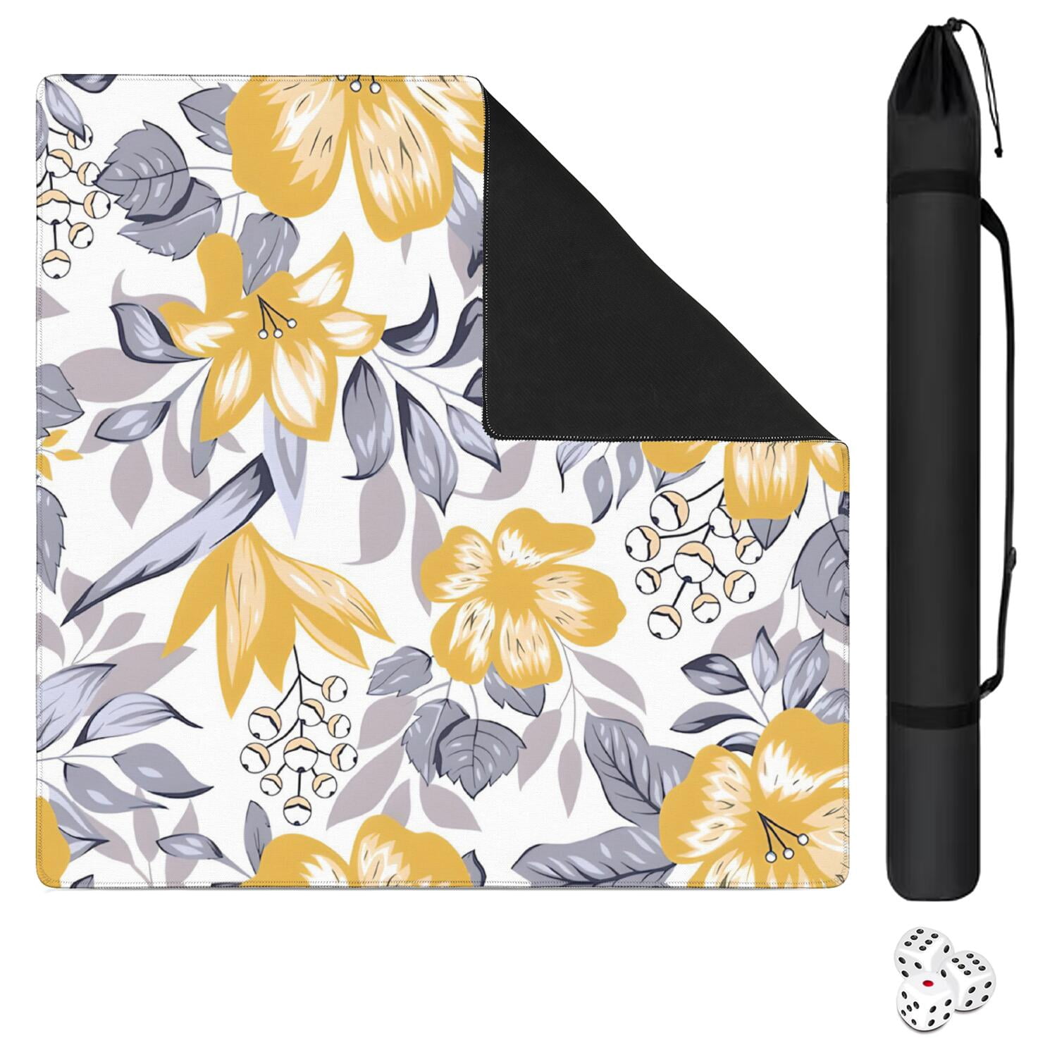 Decorative Floral Rubber Game Room Mat, Extra Large 31.5x31.5 Inch Mahjong Table Topper with Anti-Skid Bottom for Stability and Quiet Tile Play