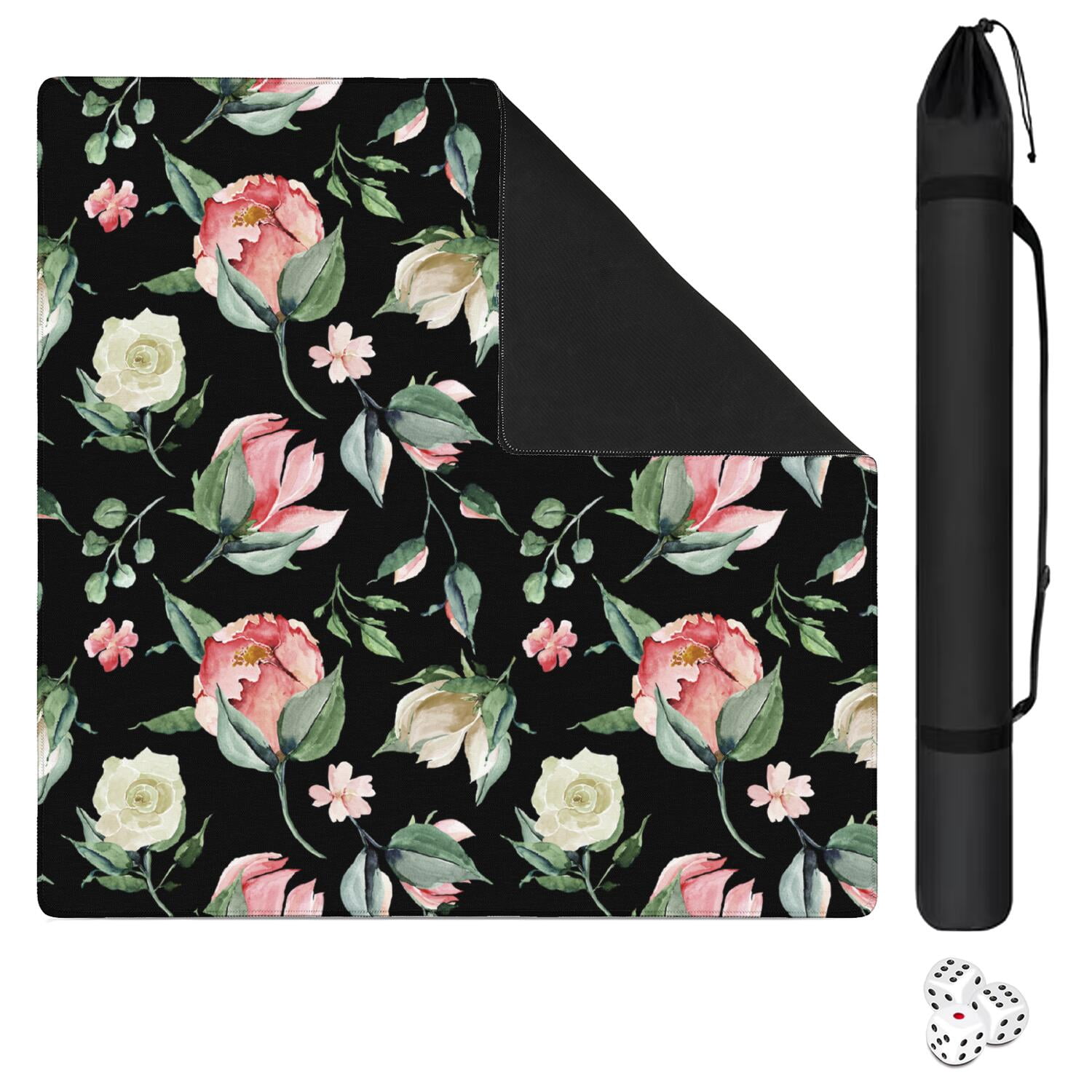Decorative Floral Rubber Mat for Mahjong Tables 31.5 Inch Square Large Gaming Pad Anti-Slip Feature Quiet Play for Tiles & Game Nights