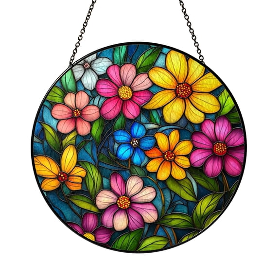 Decorative Floral Window Hanging in Stained Glass Style with Copper Frame2001