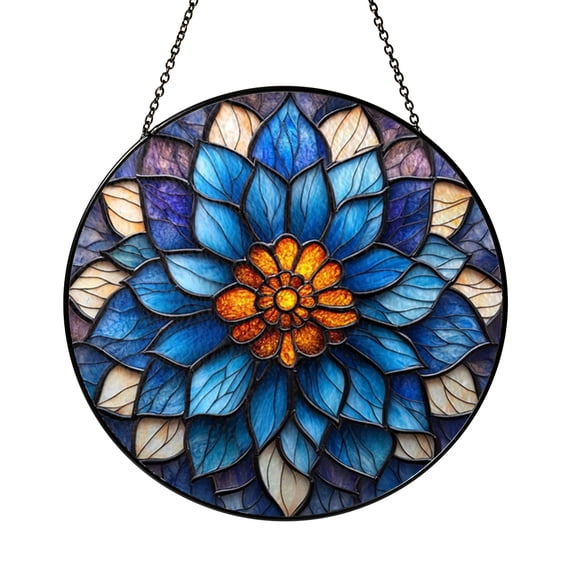 Decorative Floral Window Panel – Blue Flower Stained Glass Look