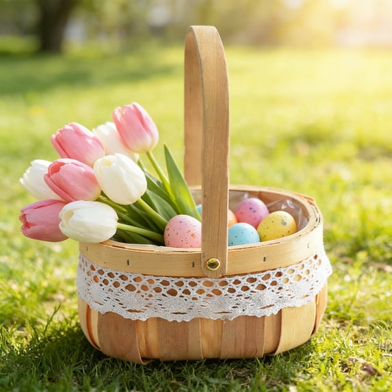 Decorative Flower Basket, Wicker Flower Arrangement, Handmade Wooden Woven Basket for Home Decor, Multi-Size Storage Organizer