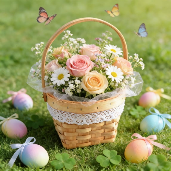 Decorative Flower Basket, Wicker Flower Arrangement, Handmade Wooden Woven Basket for Home Decor, Multi-Size Storage Organizer