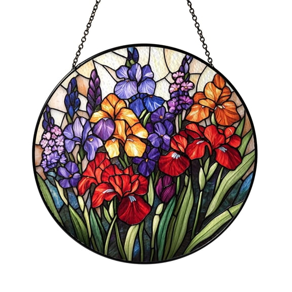 Decorative Flower Pattern Stained Glass Style Window Art