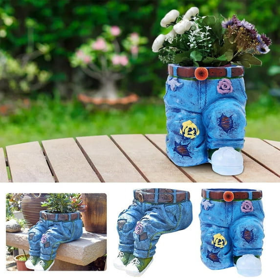 Decorative Flower Pot under $5! Xqxayjr Resin Jeans Style Flower Pot, Novelty Planter for Courtyard, Decorative Sculpture Pot for Garden, Outdoor Indoor Decor Planter