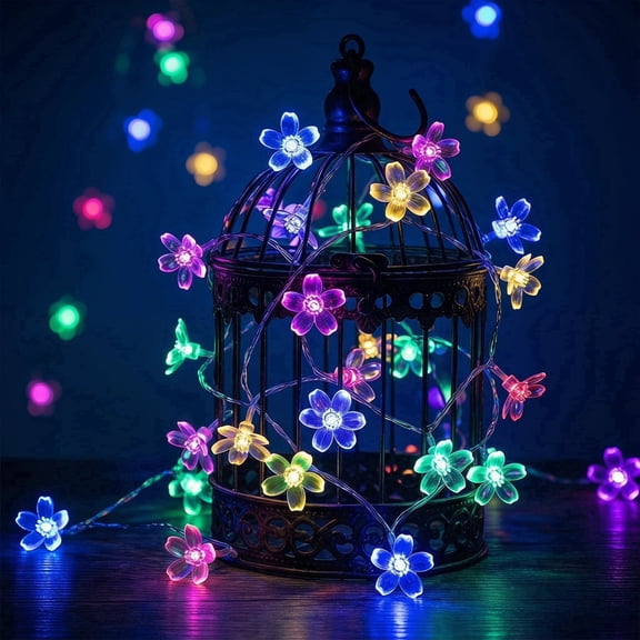 Decorative Flower String Lights Plug in for Bedroom, Connectable 33ft 100 LED Soft Cherry Blossom Fairy Light for Patio Room Dorm Wedding Party Christmas Tree Hanging Decorations, Mutilcolor