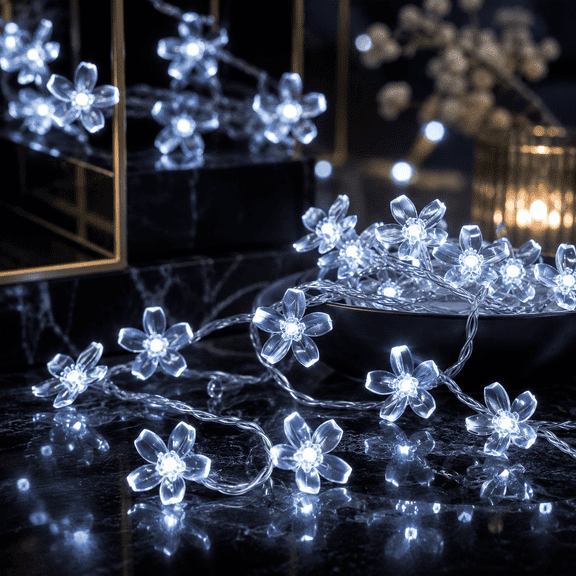 Decorative Flower String Lights Plug in for Bedroom, Connectable 33ft 100 LED Soft Cherry Blossom Fairy Light for Patio Room Dorm Wedding Party Christmas Tree Hanging Decorations, White
