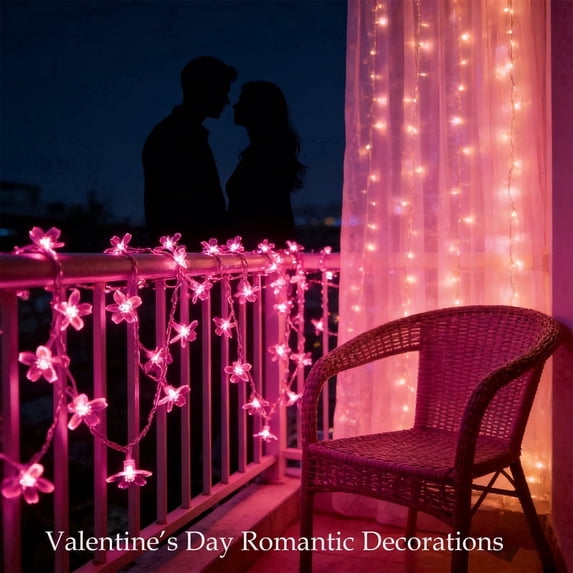 Decorative Flower String Lights Plug in for Bedroom, Connectable 33ft 100 LED Soft Cherry Blossom Fairy Light for Patio Room Dorm Wedding Party Christmas Tree Hanging Decorations, Pink