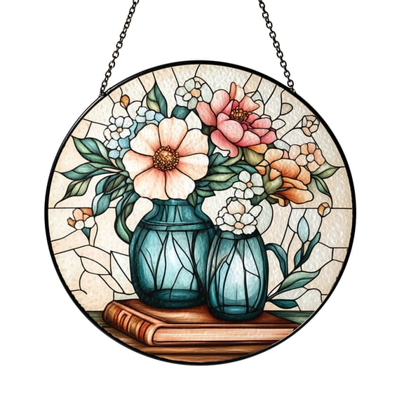 Decorative Flower Vase Window Hanging – Stained Glass Style Home Decor