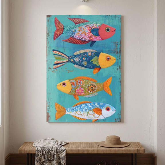Decorative Folk Fish Wall Art Print, Coastal Animal Decor