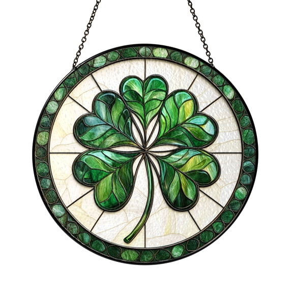 Decorative Four Leaf Clover Stained Glass Suncatcher Window Hanging, Botanical Window Ornament With Green Leaf Design
