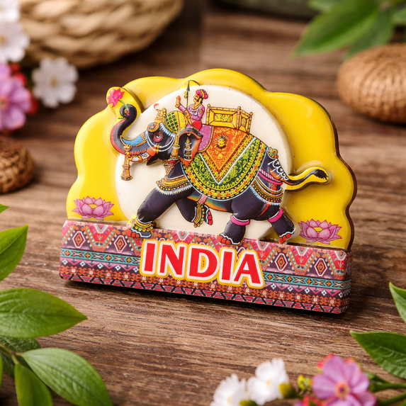 Decorative Fridge Magnet Elephant Yellow Glossy Multilayer