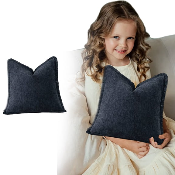 Decorative Fringe Throw Pillow, Cozy Boho Farmhouse Cushion with Tassels, Soft Accent Pillowcase, Neutral Pillow, Decorative Pillows for Bed, Couch, Chair, Sofa, Living Room Black, 15.7 x 15.7 Inch