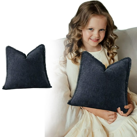 Decorative Fringe Throw Pillow, Cozy Boho Farmhouse Cushion with Tassels, Soft Accent Pillowcase, Neutral Pillow, Decorative Pillows for Bed, Couch, Chair, Sofa, Living Room Black, 15.7 x 15.7 Inch