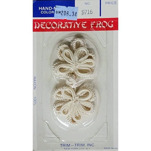 Decorative Frog Closure - Off-White 100% Rayon Hand-Made Color Fast 2" Wide Fastener (9716-offwhite)