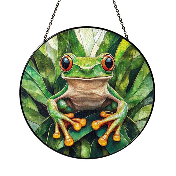 Decorative Frog Window Hanging – Stained Glass Style Nature Decor