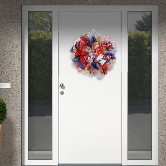 Decorative Front Door Wreath for Independence Day Memorial Day 4th of July Decorations Red and Blue House Garland Home Entryway Wall Ornament National Holiday Party Festive Accessory