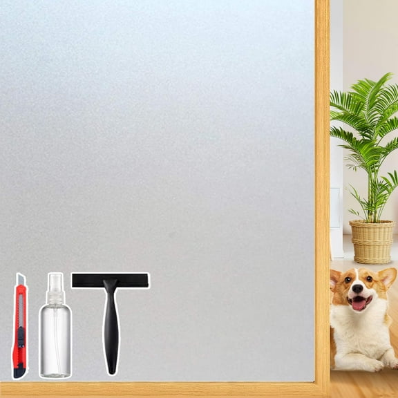 Decorative Frosted Glass Privacy Film for Windows, Static Cling Removable Reusable Bathroom Office Cover, Heat Control UV Protection, 17.5 by 78.74 Inch, White