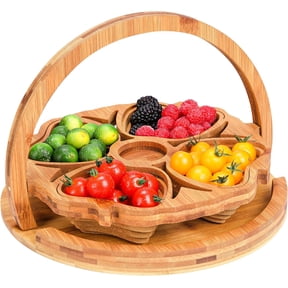 Decorative Fruit Tray - Bamboo Nuts Storage Platter Tray with 4 Compartment, Delicate Snack Fruit Serving Tray, Multifunction Snack Storage Trays, Wooden Dried Fruit Box for Candy, Nut, Fruit