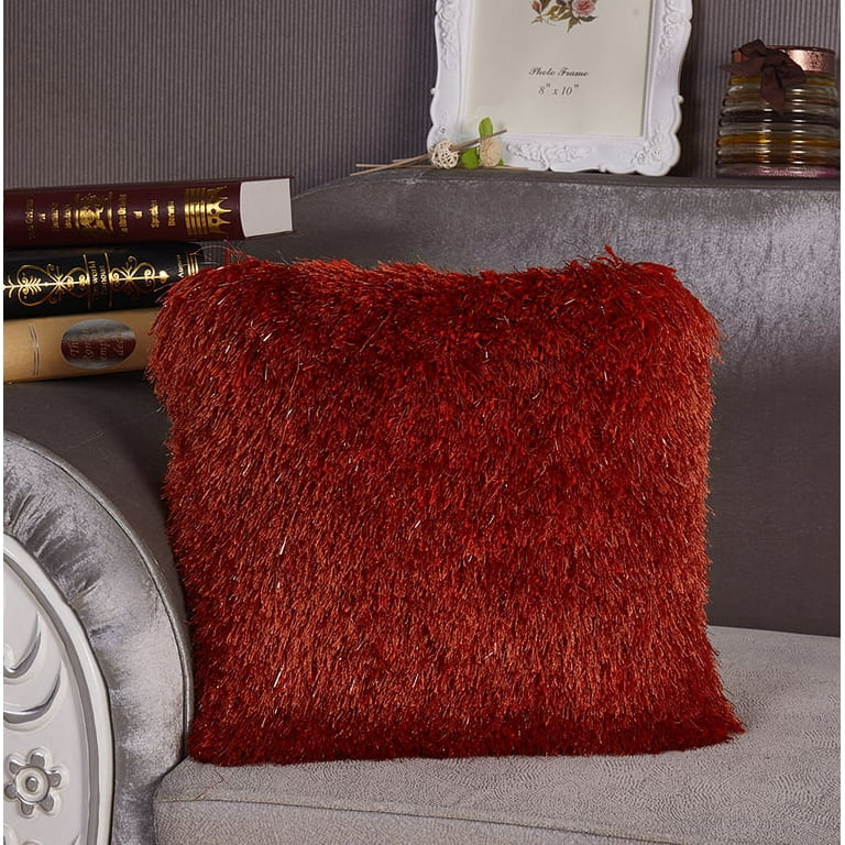 Decorative Furry Throw Pillow Covers Long Polyester Fur Shaggy Square Cushion with Hand Tufted and Velvet Backing for Couch Bed and Chairs 18