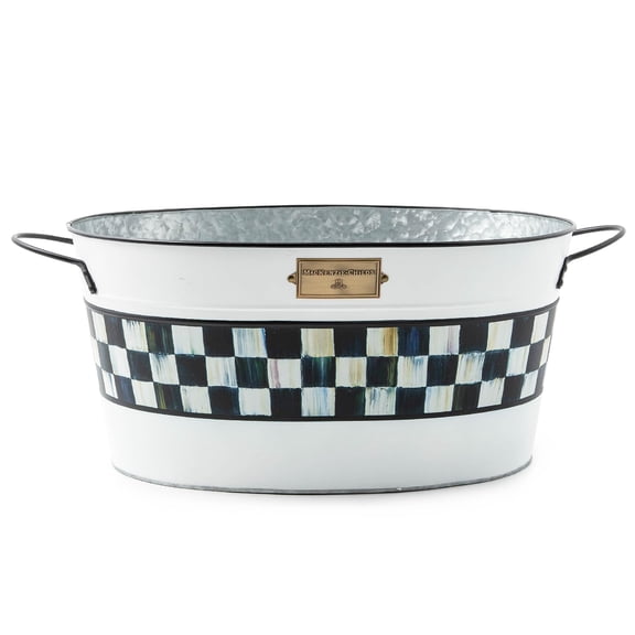 Decorative Galvanized Beverage Tub With Checkerboard Band, Standard