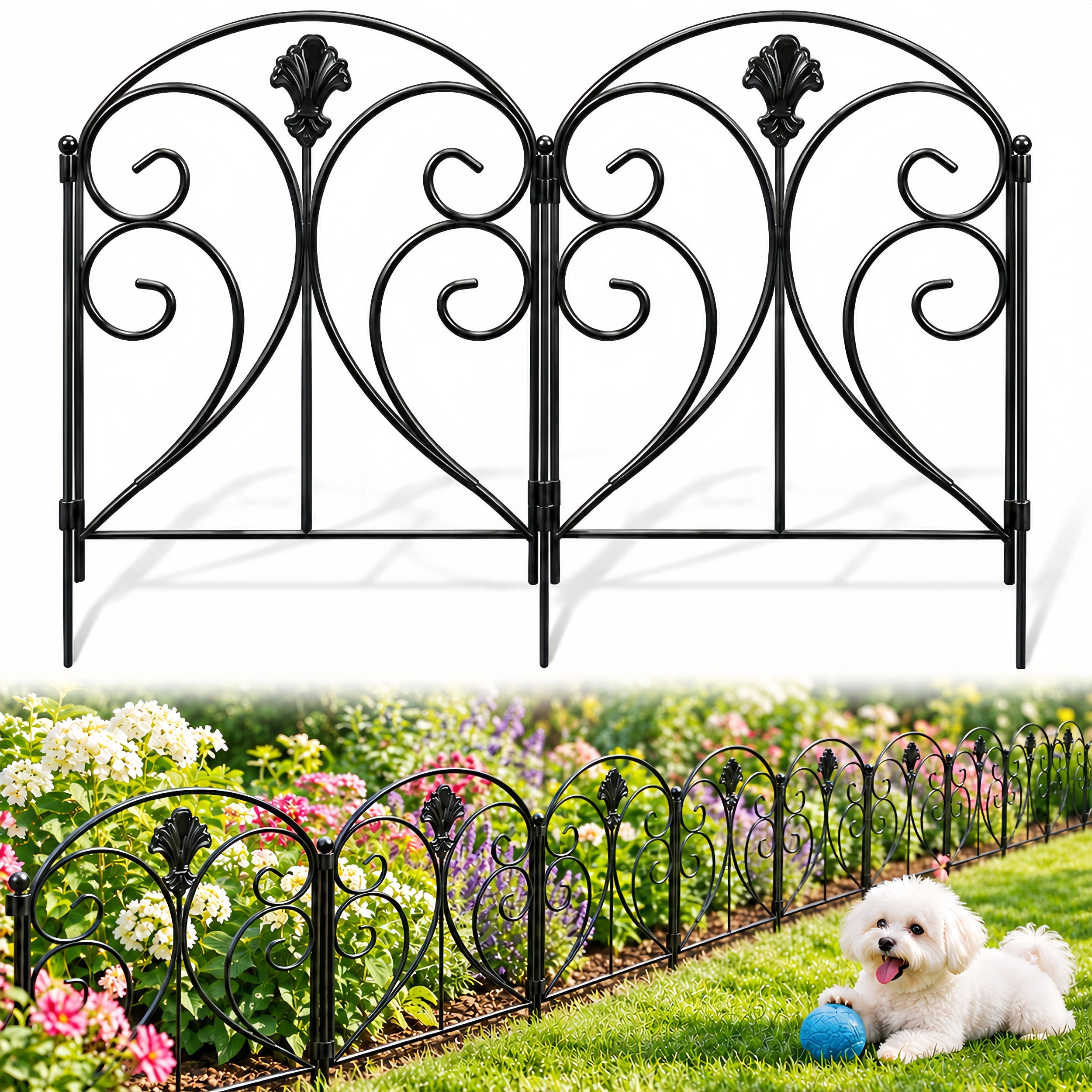 Decorative Garden Fence 10 Pack, 17in(H) x 10.5ft(L) Rustproof Metal No ...